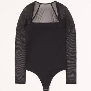 Long sleeve mesh square neck bodysuit